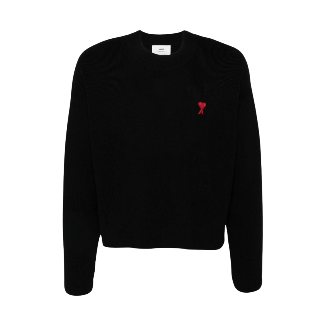 아미 스몰 하트 로고 립드 크루넥 블랙(AMI de Coeur Ribbed Crewneck Black)
