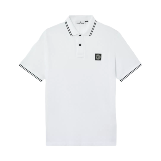 K1S1522002-SCS0018-V1001 Stone Island 22002SC Organic Cotton Elastane Pique Slim-Fit Polo Shirt with Compass Patch White - 25SS