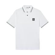 Stone Island 22002SC Organic Cotton Elastane Pique Slim-Fit Polo Shirt with Compass Patch White - 25SS