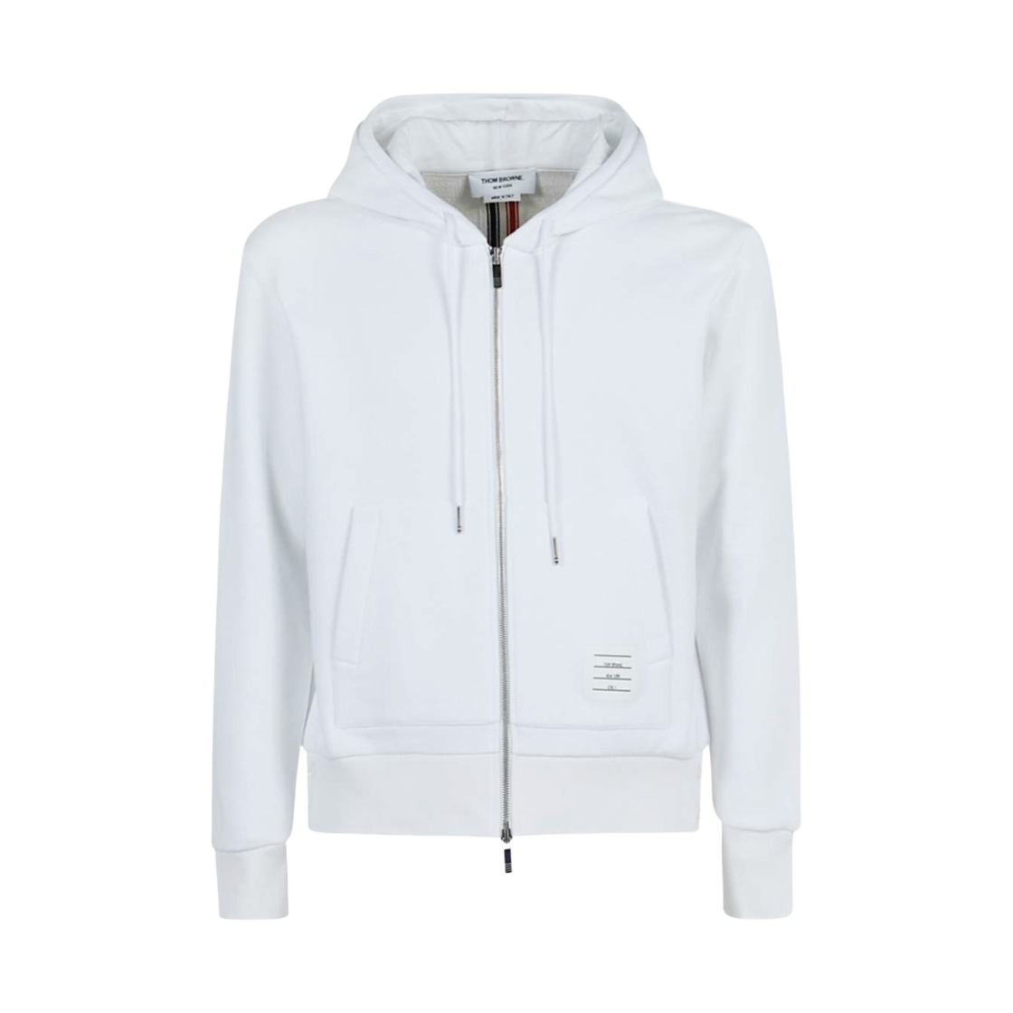 톰브라운 코튼 루프백 센터백 스트라이프 후드 집업 화이트(Thom Browne Cotton Loopback Center Back Stripe Zip-Up Hoodie White) - 1