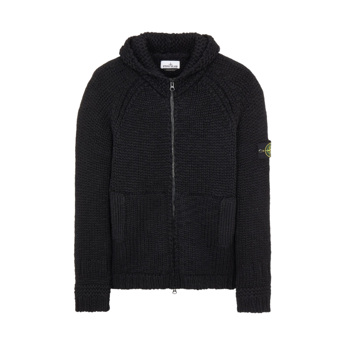 스톤 아일랜드 544D4 핸드메이드 필 후드 니트 가디건 블랙 - 22FW(Stone Island 544D4 Handmade Feel Hooded Knit Cardigan Black - 22FW) - 1