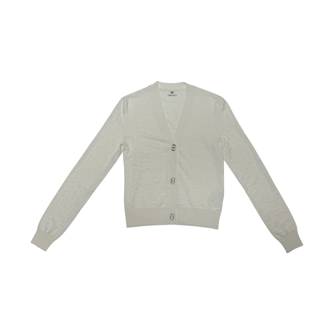 H4E2730DC91 (W) Hermes Naoussa Long Sleeve Cardigan Blanc Casse