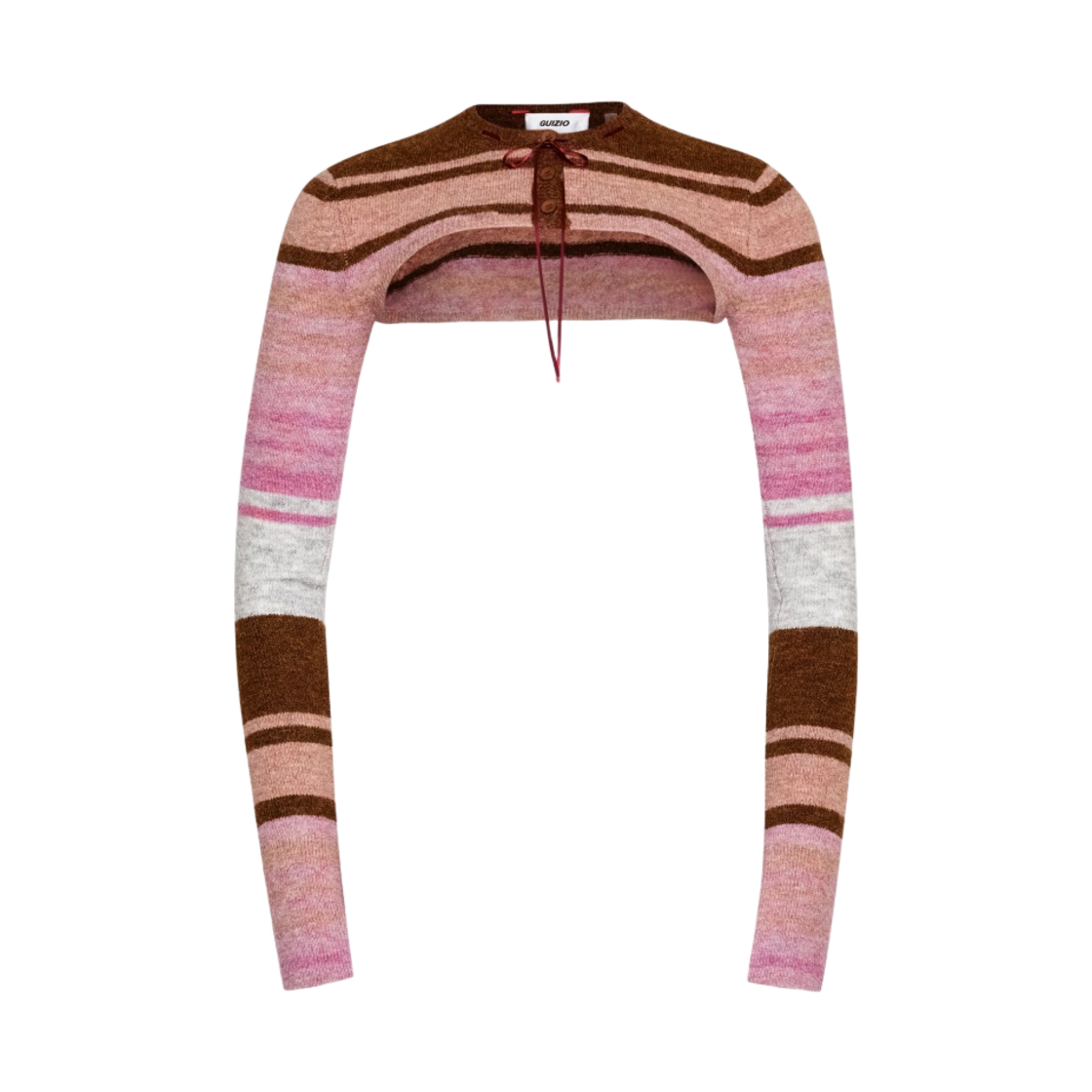 F23610S009COCOASTRIPE (W) Guizio Micro Cardigan in Melange Cocoa Stripe