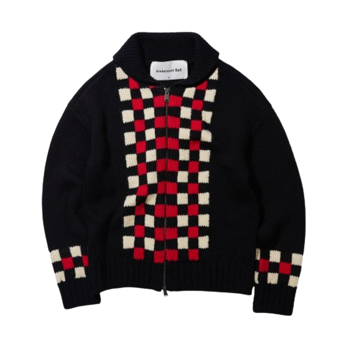 앤더슨벨 체커보드 코위찬 집 가디건 블랙(Andersson Bell Checkerboard Cowichan Zip Cardigan Black) - 1