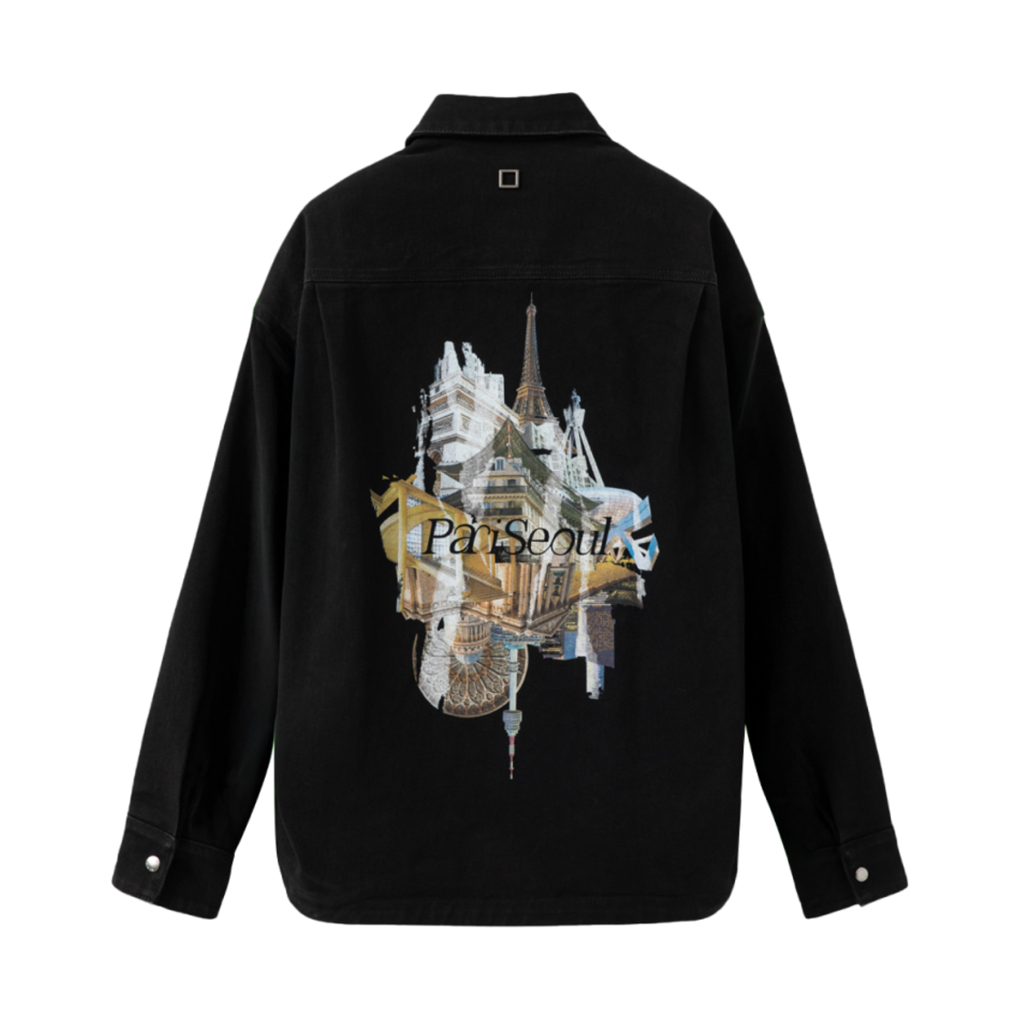 W243SH19989B Wooyoungmi City Graphic Denim Shirt Black - 24FW
