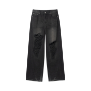 Millo Women Curved Damage Wide Jeans Stone Black