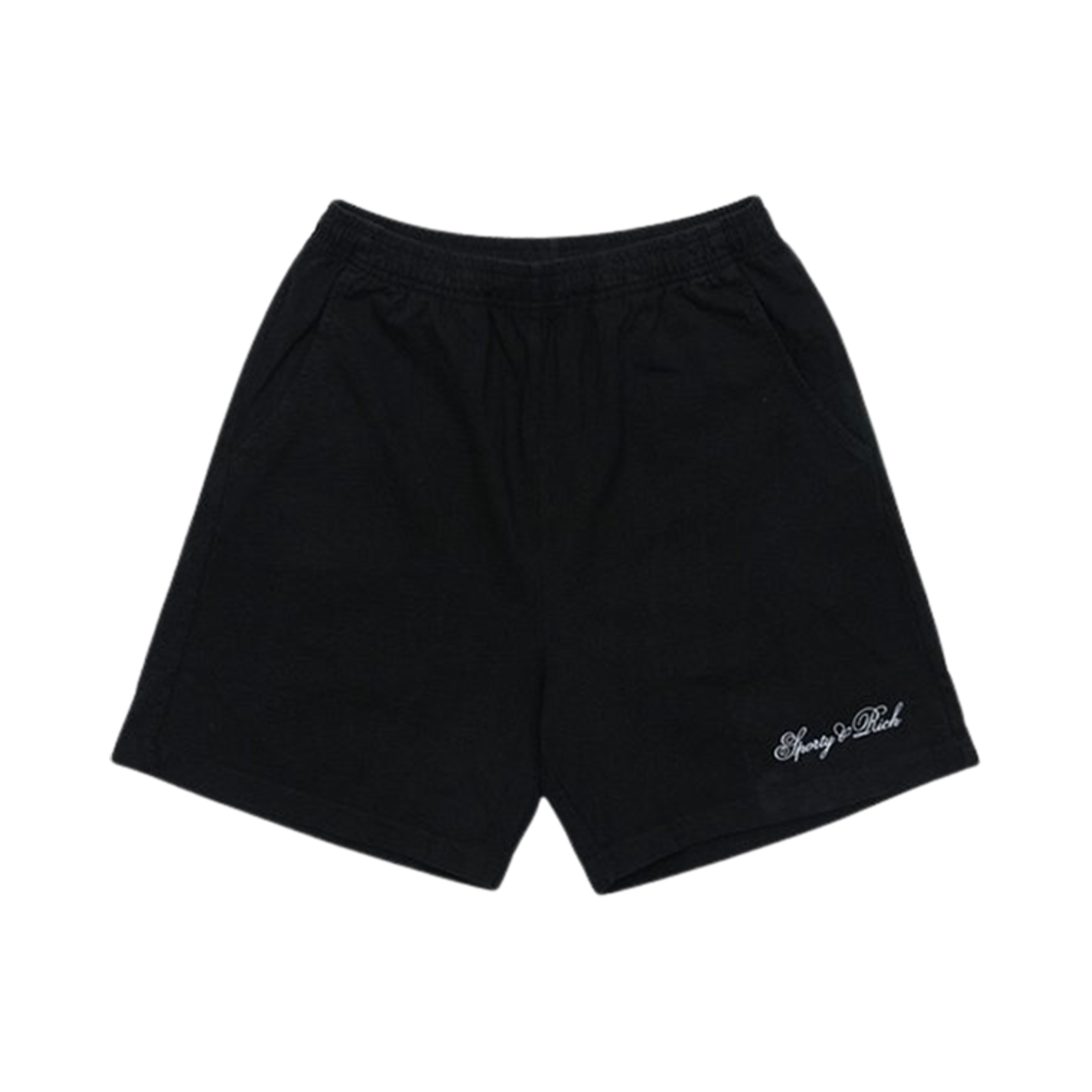 SH853BK Sporty & Rich Cursive Logo Gym Shorts Black