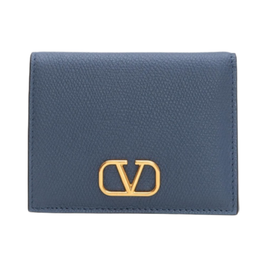 Valentino Compact Vlogo Signature Grainy Calfskin Wallet Ultra Marine