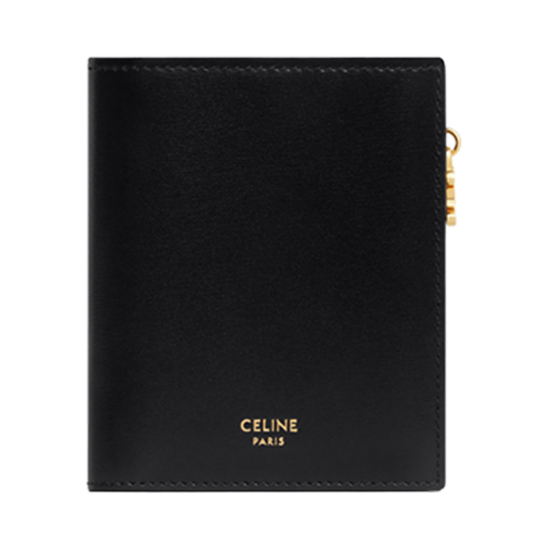10M103FRJ-38NO Celine Triomphe Compact Wallet Triomphe Charms in Shiny Calfskin Black