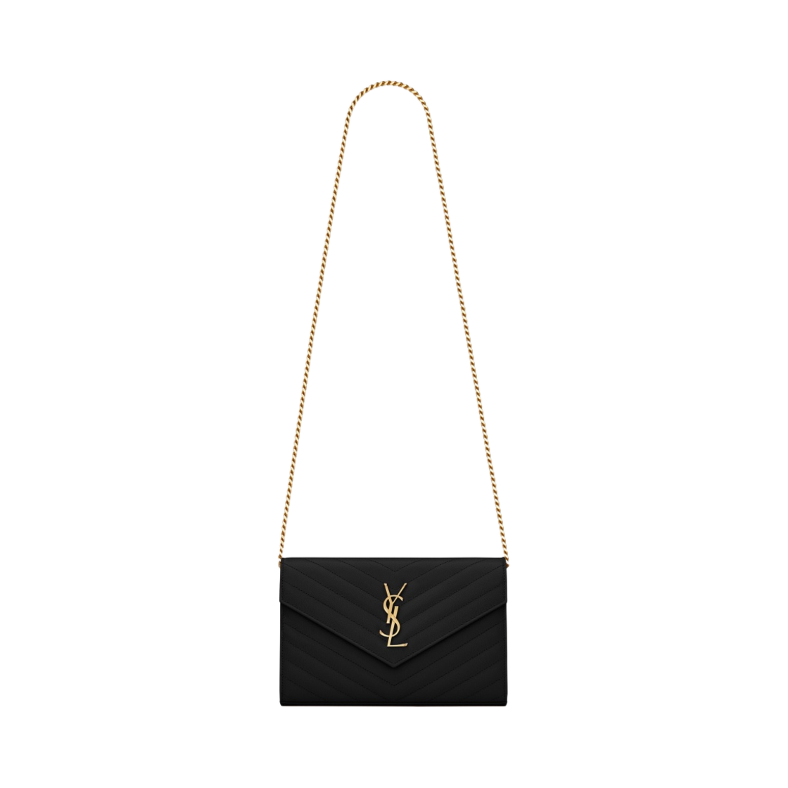 생로랑 그랑 드 뿌드르 엠보스드 레더 카산드라 마틀라세 체인 지갑 블랙(Saint Laurent Cassandre Matelasse Chain Wallet in Grain de Poudre Embossed Leather Black)