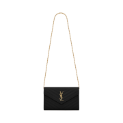 Saint Laurent Cassandre Matelasse Chain Wallet in Grain de Poudre Embossed Leather Black