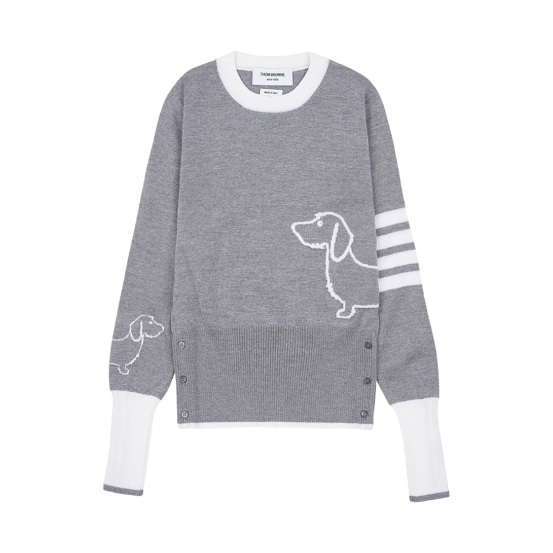 FKA437A-Y1002-055 (W) Thom Browne Fine Merino Hector 4-Bar Crewneck Pullover Grey