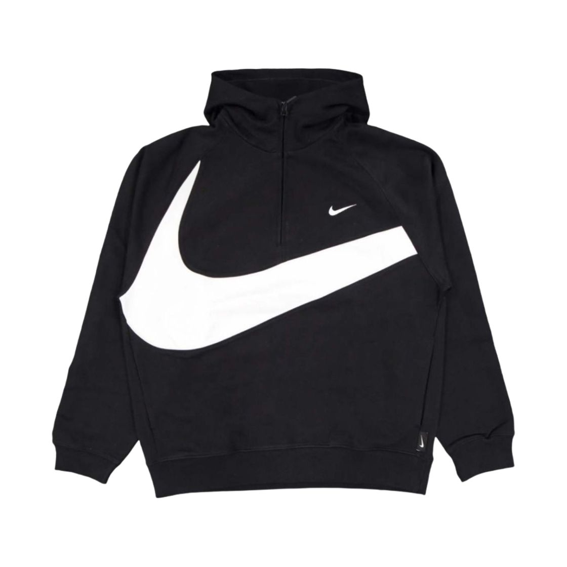 나이키 스우시 하프 집 플리스 후드 블랙 화이트 - 아시아(Nike Swoosh Half Zip Fleece Hoodie Black White - Asia)