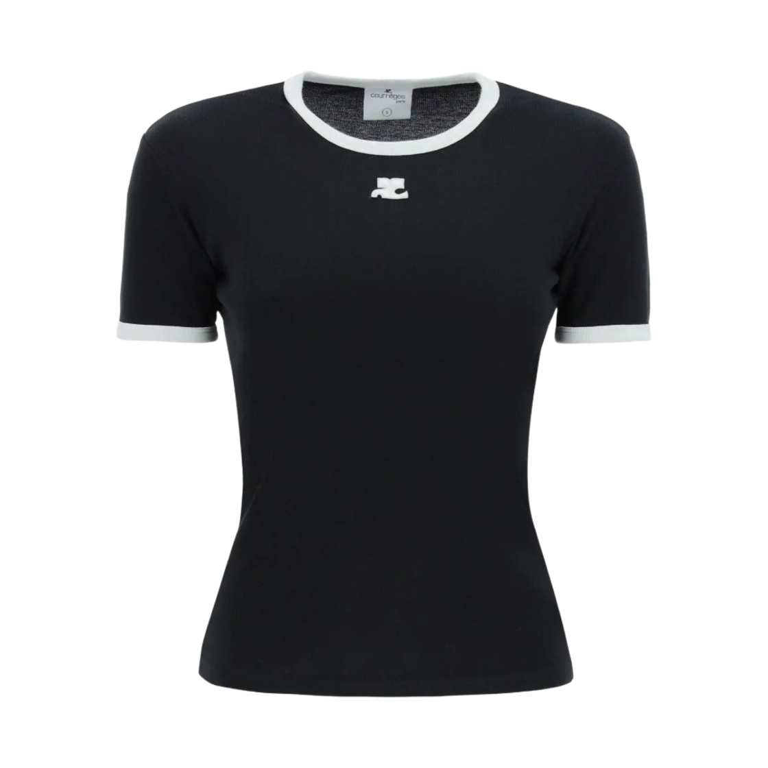 (W) 꾸레쥬 리에디션 범피 콘트라스트 티셔츠 블랙 헤리티지 화이트((W) Courreges Reedition Bumpy Contrast T-Shirt Black Heritage White) - 1