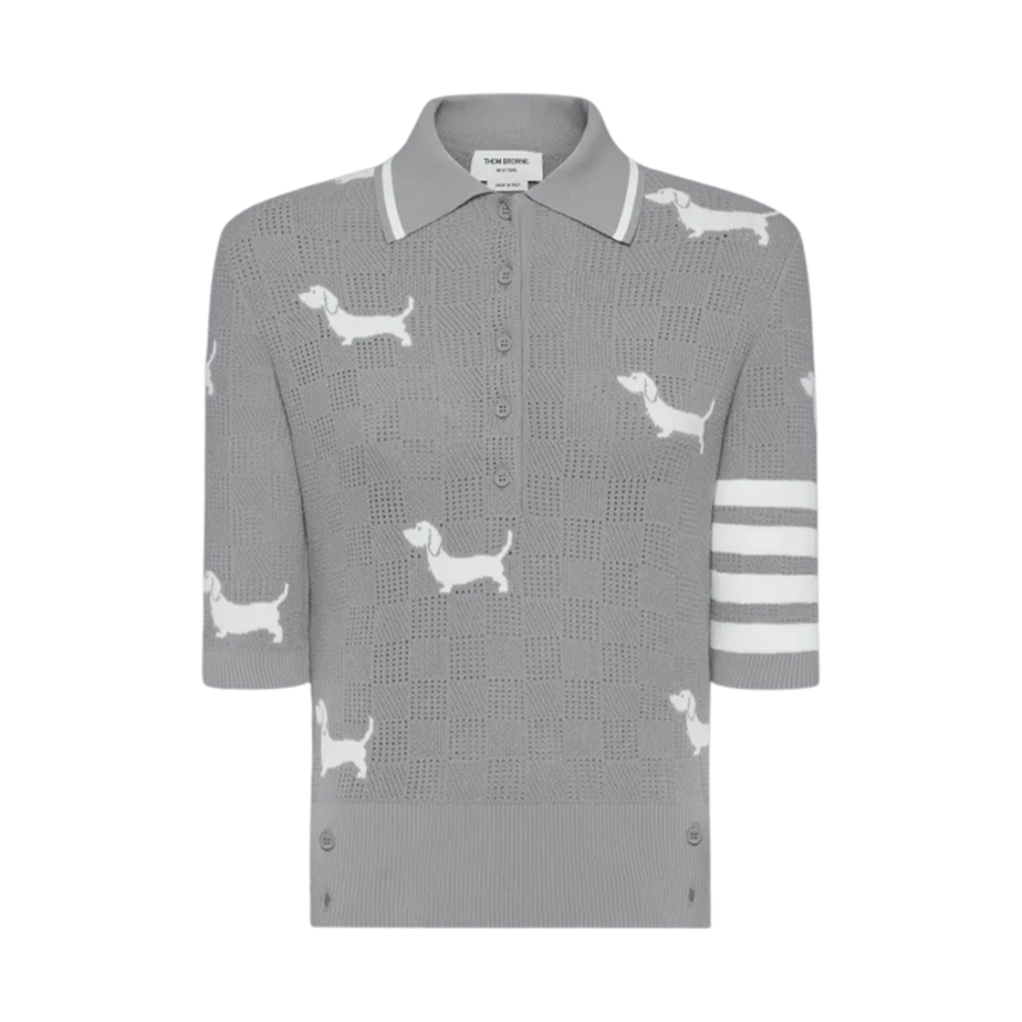 FKP115A-Y5502-055 (W) Thom Browne Hector Pointelle Polo Shirt Light Grey