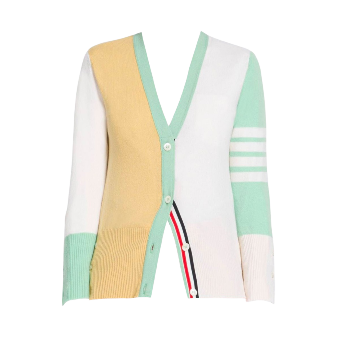 (W) 톰브라운 펀 믹스 캐시미어 사선 브이넥 가디건 시즈널 멀티컬러((W) Thom Browne Fun-Mix Cashmere 4-Bar V-Neck Cardigan Seasonal Multicolor) - 1
