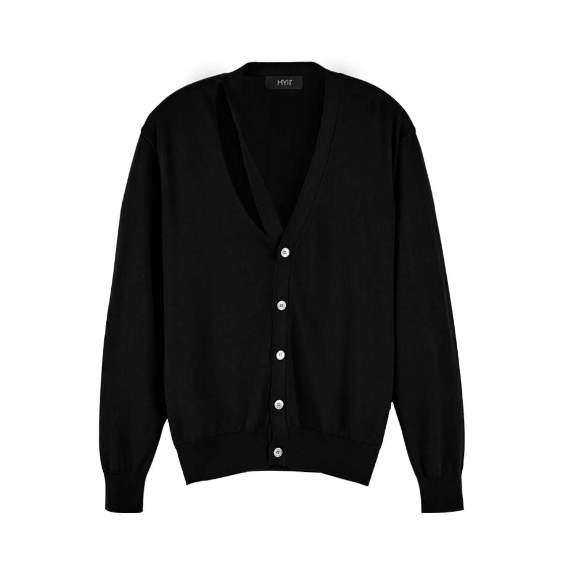 하이투 트위스트 슬릿 넥라인 니트 가디건 블랙(HYII Twisted Slit Neckline Knit Cardigan Black)