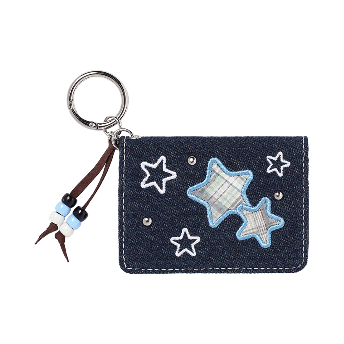 카비시 x 렐보브라운 체크 아플리케 데님 월렛 블루(CAVISH x LELBOBROWN Check Applique Denim Wallet Blue)