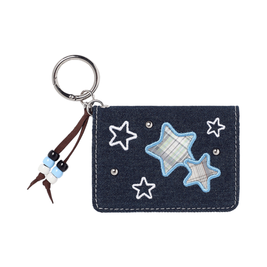 CV2FMUAB99CBL CAVISH x LELBOBROWN Check Applique Denim Wallet Blue