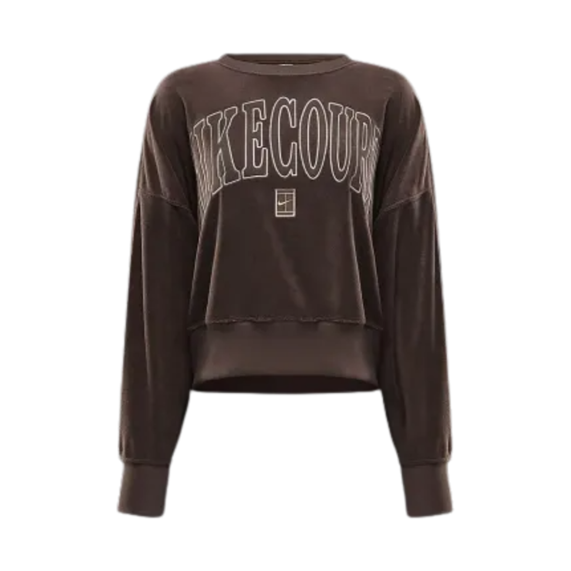 FQ2243-237 (W) Nike Court Heritage Over Oversized Crewneck Graphic Tennis Sweatshirt Baroque Brown Light Orewood Brown - Asia