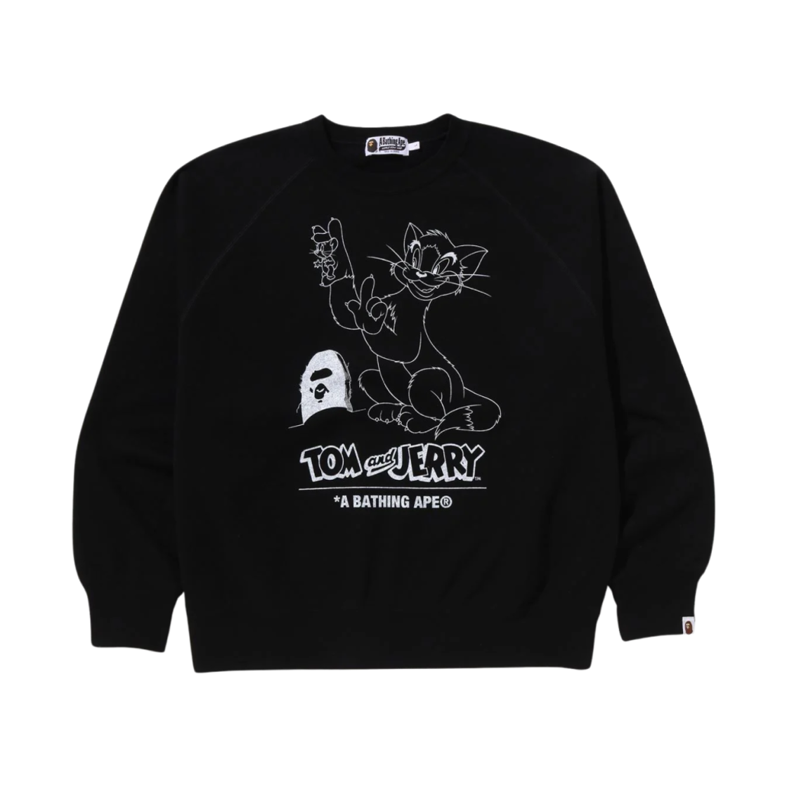 베이프 x 톰과 제리 85주년 릴렉스드 핏 크루넥 스웨트셔츠 블랙(BAPE x Tom & Jerry 85th Anniversary Relaxed Fit Crewneck Sweatshirt Black) - 1