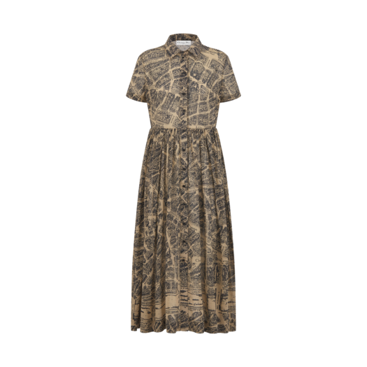 (W) Dior Mid-Length Shirt Dress Beige Black Voile Plan Paris Motif