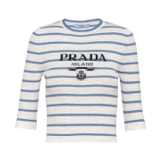 (W) Prada Superfine Wool Crewneck Sweater Marble Gray Periwinkle Blue