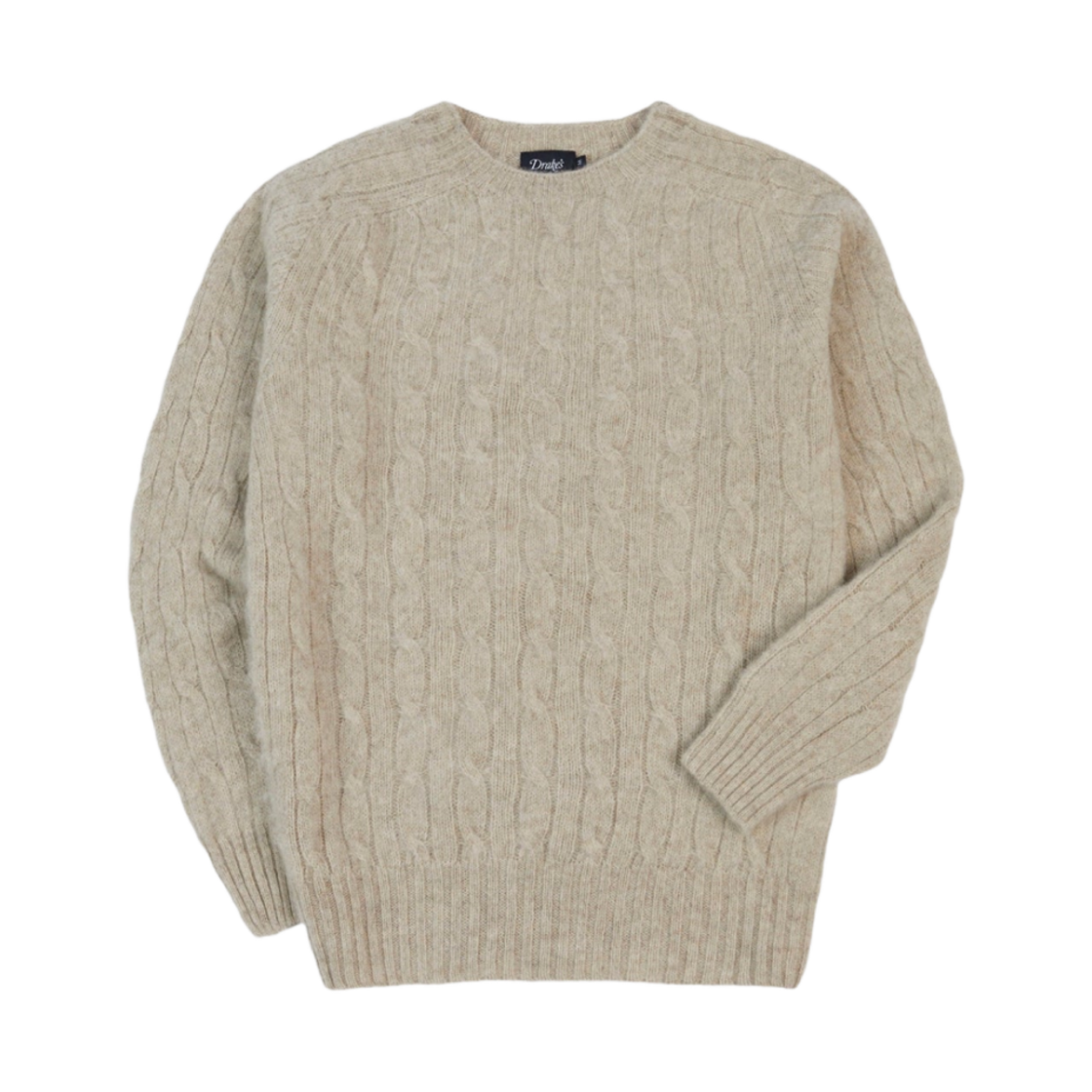 드레익스 브러쉬드 셰틀랜드 케이블 니트 크루넥 점퍼 퍼티(Drake's Brushed Shetland Cable Knit Crew Neck Jumper Putty)