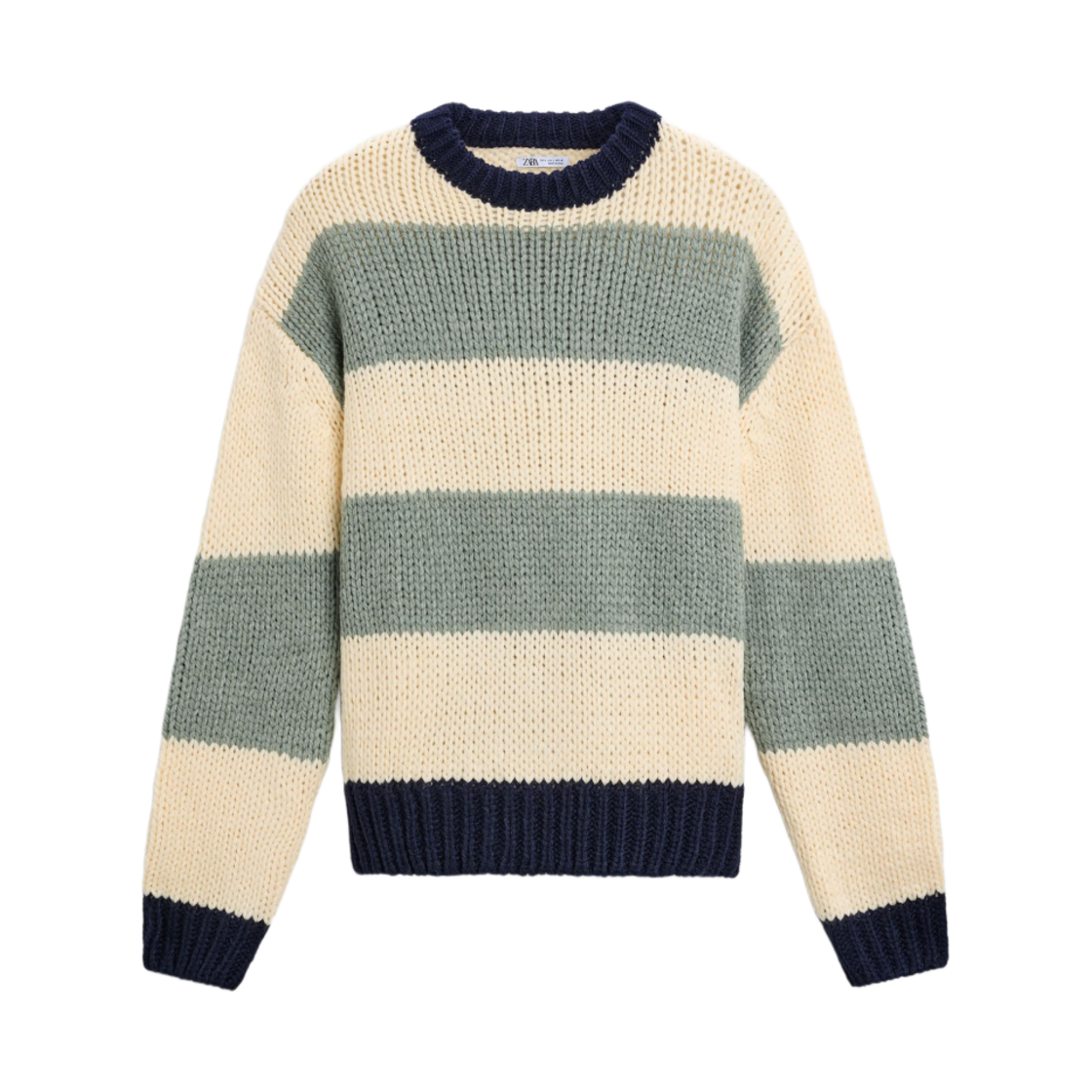 자라 텍스쳐드 스웨터 스트라이프 네이비 블루(Zara Textured Sweater with Stripes Navy Blue)