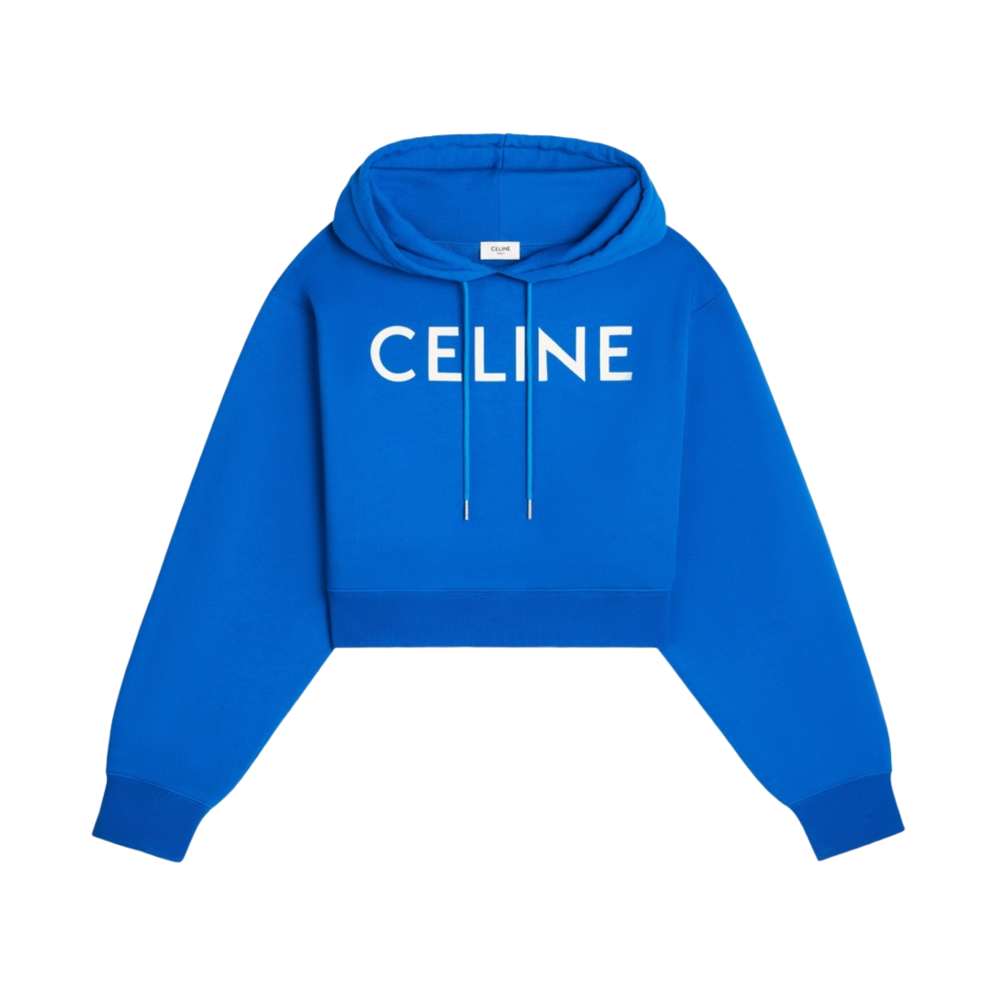 (W) 셀린느 코튼 플리스 크롭 후드 블루 파온 오프 화이트((W) Celine Cropped Hoodie in Cotton Fleece Bleu Paon Off White) - 1