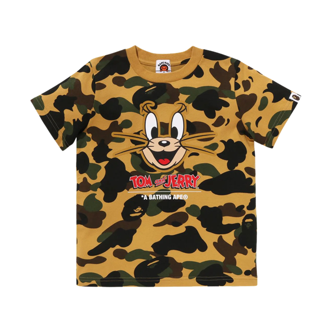 (키즈) 베이프 x 톰과 제리 85주년 퍼스트 카모 티셔츠 옐로우((Kids) BAPE x Tom & Jerry 85th Anniversary 1st Camo T-Shirt Yellow)