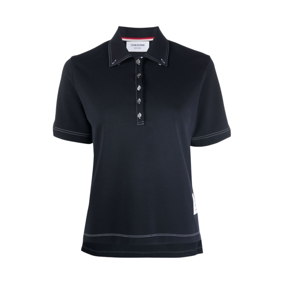 (W) 톰브라운 울 테크 밀라노 콘트라스트 스티치 숏슬리브 폴로 네이비((W) Thom Browne Wool Tech Milano Contrast Stitch Short Sleeve Polo Navy) - 1