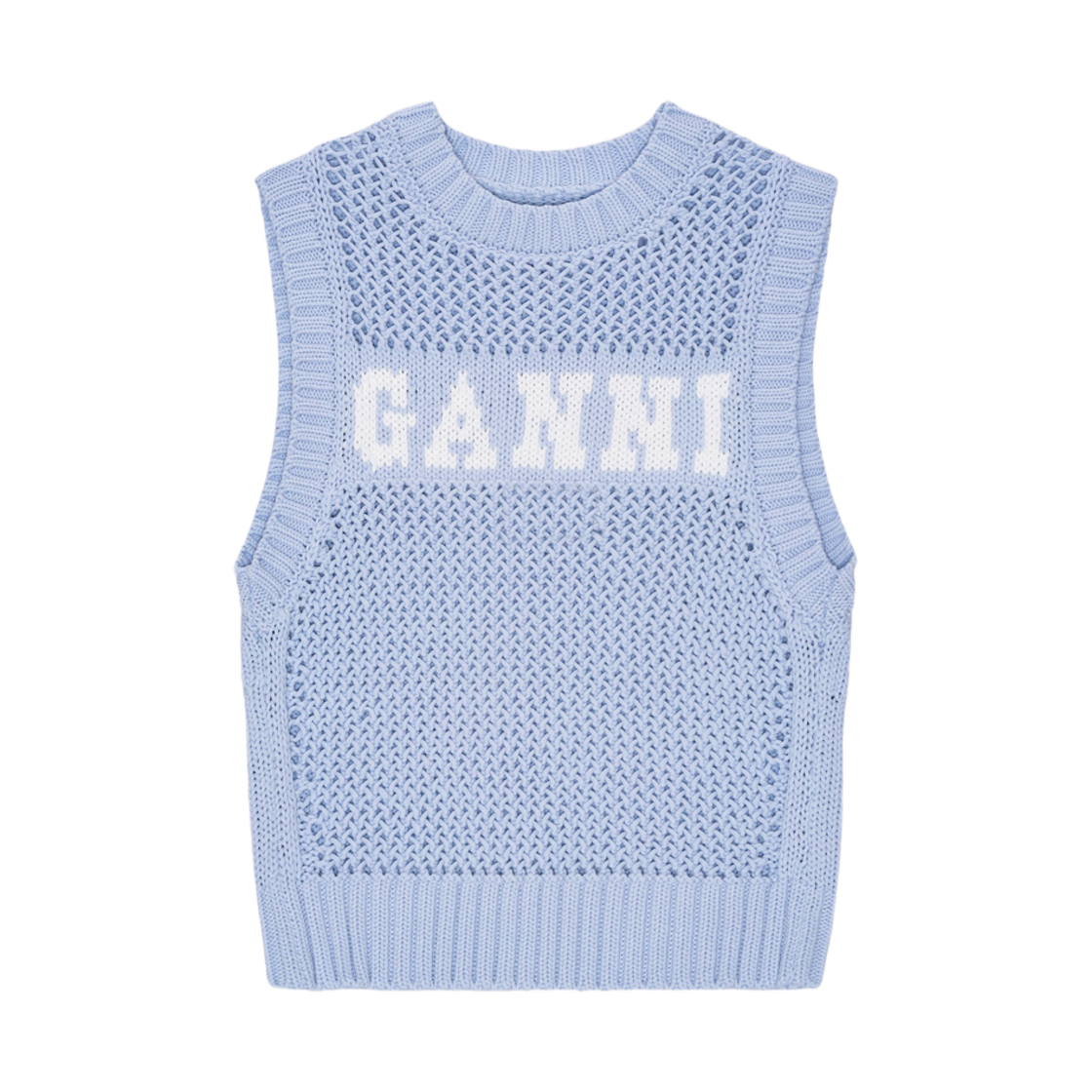 (W) 가니 코튼 로프 베스트 파우더 블루((W) Ganni Cotton Rope Vest Powder Blue)