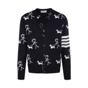 Thom Browne Cotton Mr.Thom 4-Bar Half V-Neck Cardigan Navy