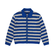 STU Stripe Collar Zip UP Sweater Blue