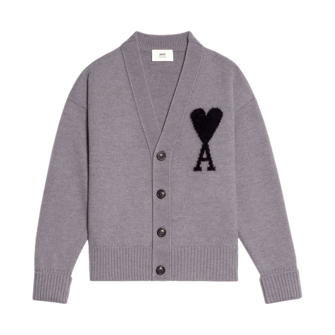 아미 빅 하트 로고 오버사이즈 인타르시아 가디건 그레이 블랙(AMI de Coeur Oversize Intarsia Cardigan Grey Black) - 1