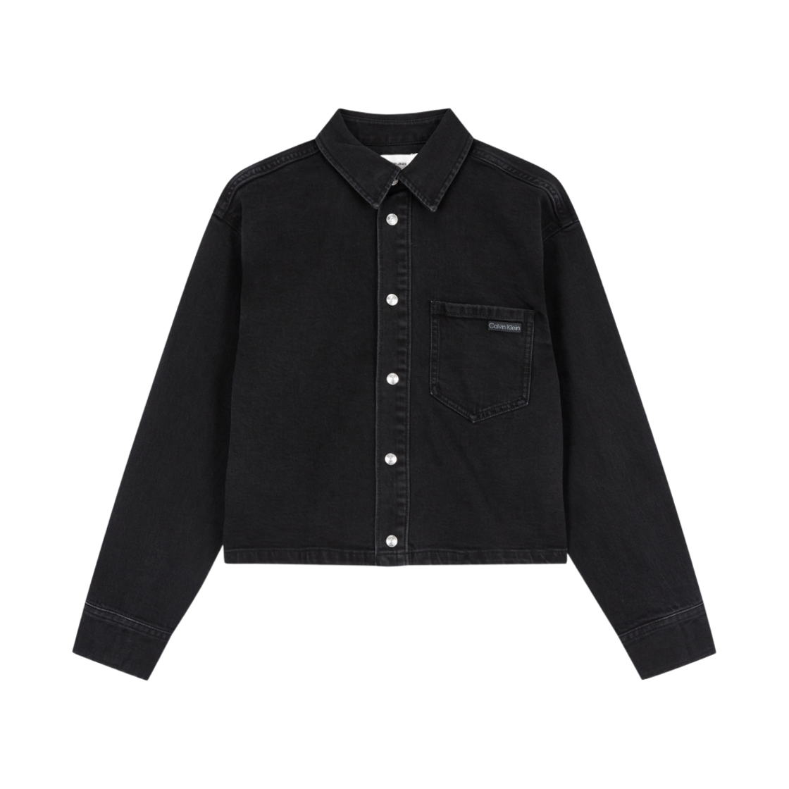 (W) 캘빈 클라인 크롭 대드 데님 셔츠 블랙((W) Calvin Klein Cropped Dad Denim Shirt Black)