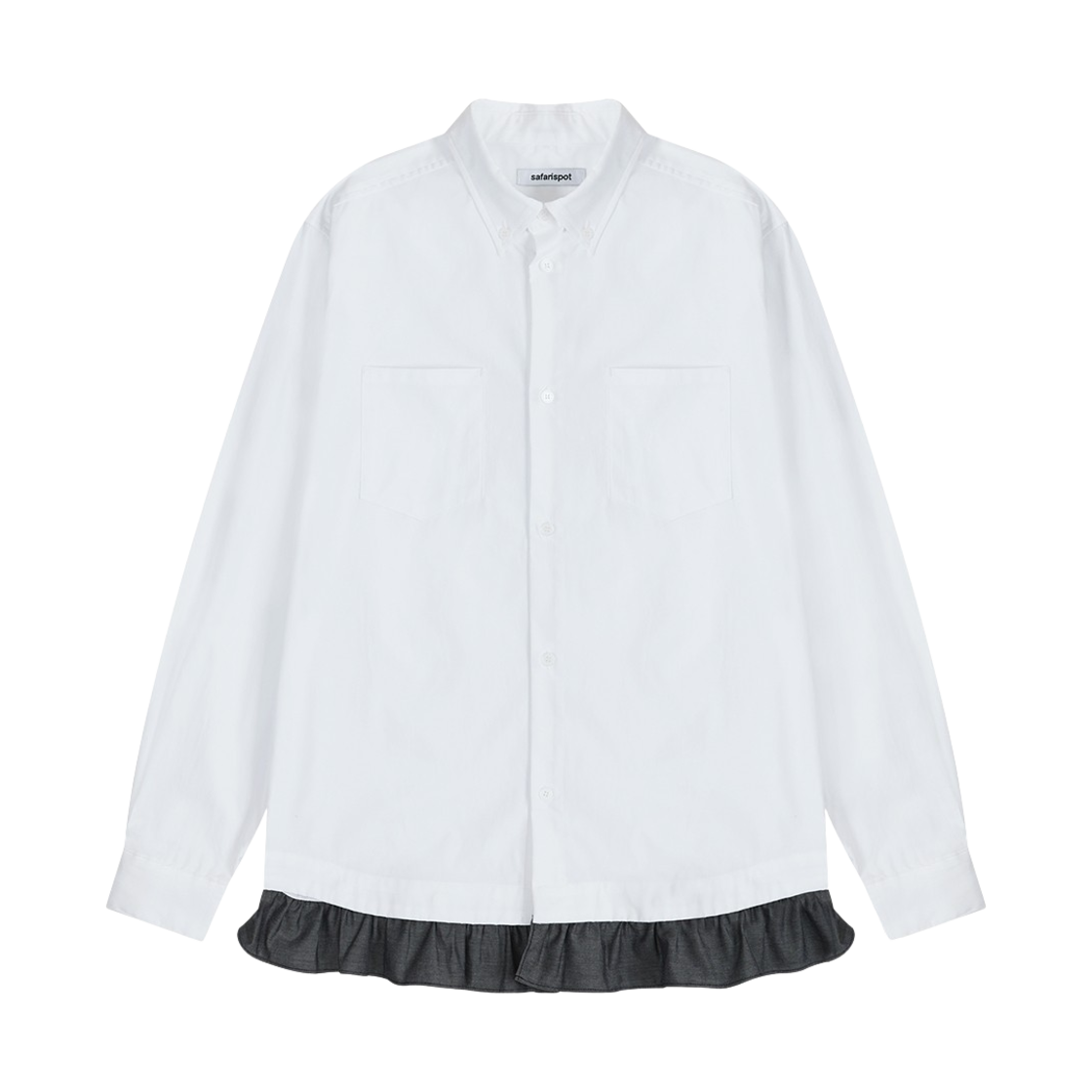 saf00470 Safarispot Regular Snap Frill Shirts - White/Charcoal