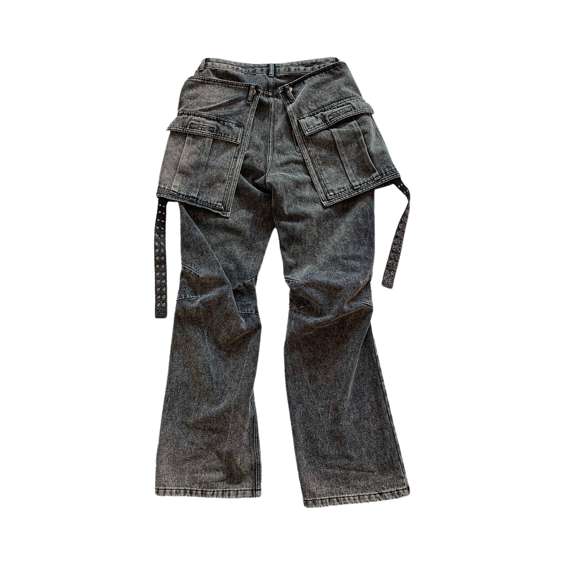 알비유 카고 플레어 데님 진 애시드 블랙