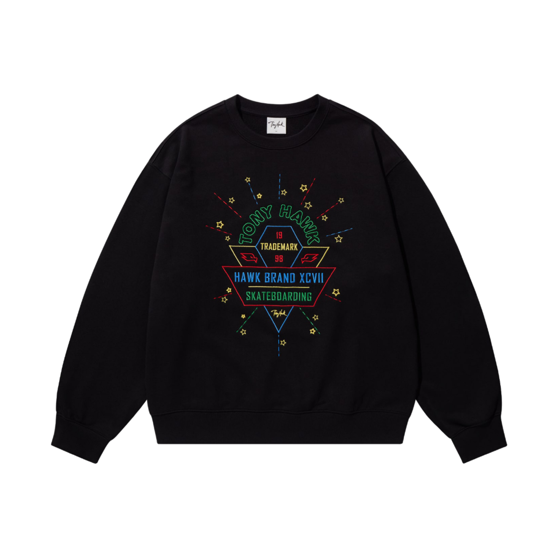 토니호크 멀티 컬러 자수 맨투맨 블랙(TONY HAWK Multi Color Embroidery Crewneck Black)