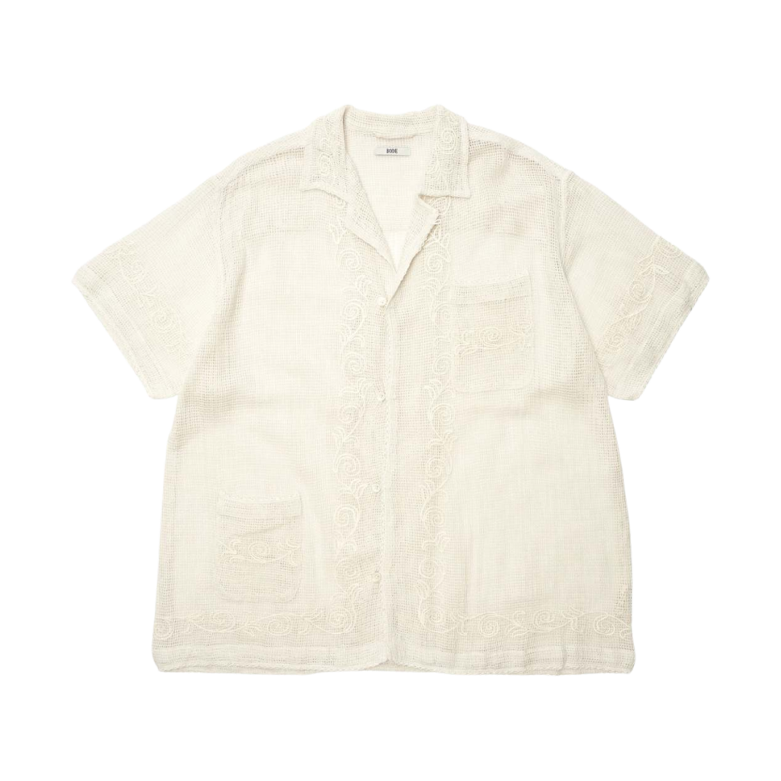 MRS23SH093 Bode Mesh Filigree Short Sleeve Shirt Ecru