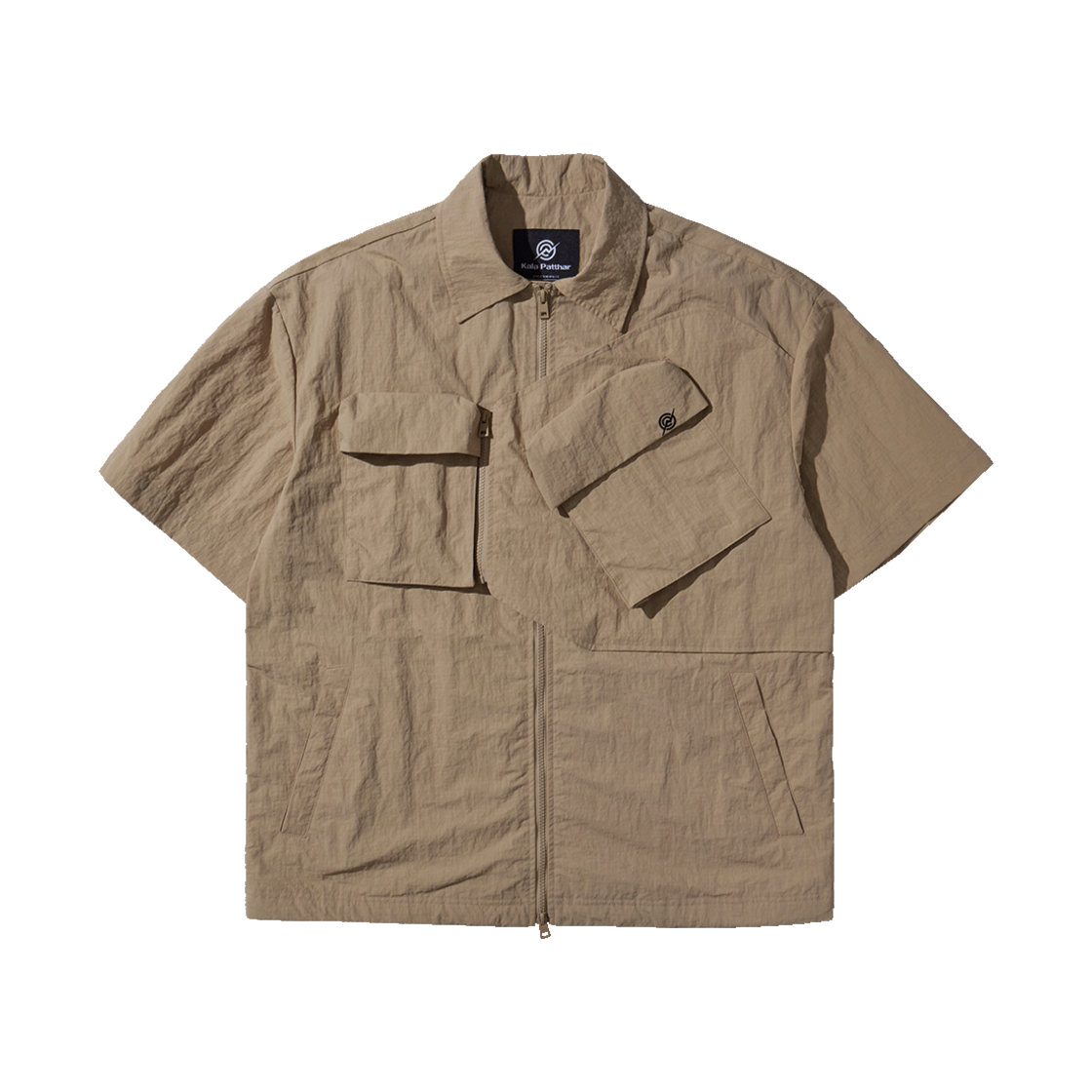 KB1SH2704MBG KALA PATTHAR Nylon Taslan Offset Zip Pocket Half Shirts Beige