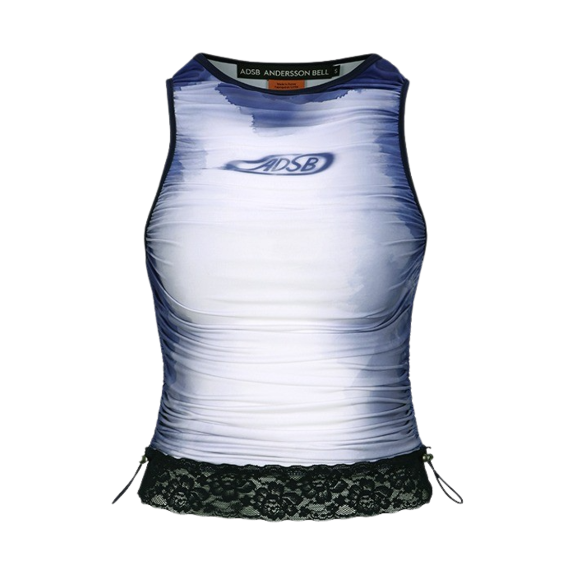 ADSB 앤더슨벨 우먼 리사 워터컬러 스프레이 로고 셔링 탑 네이비