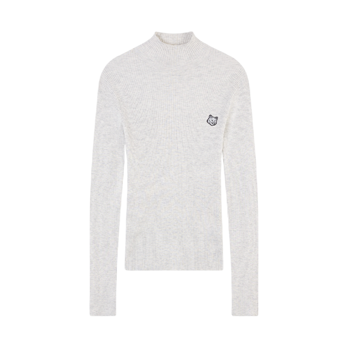LW00806KT1091-H120 (W) Maison Kitsune Bold Fox Head Patch Fine Ribbed Turtleneck Light Grey Melange