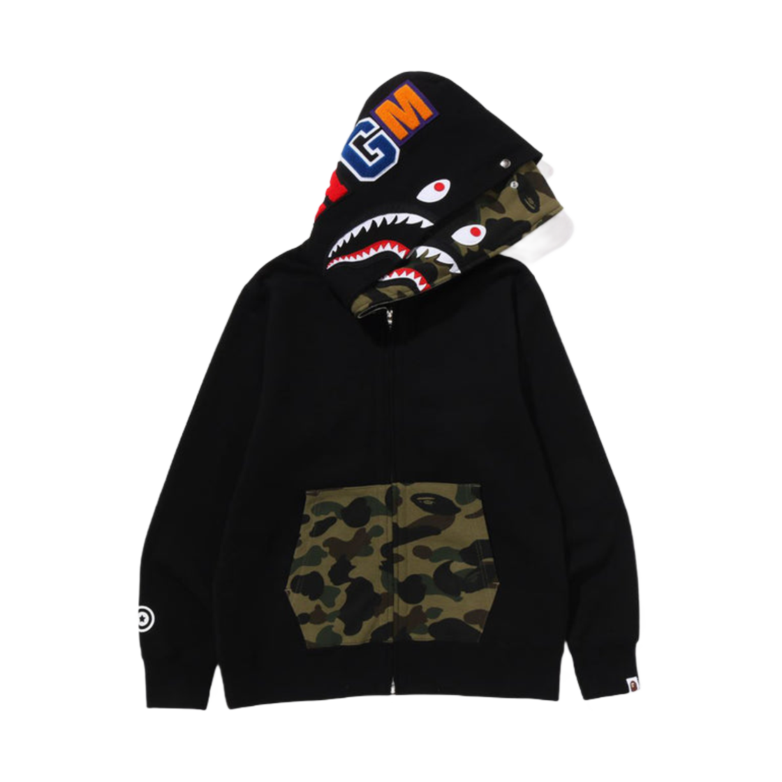 베이프 퍼스트 카모 샤크 풀 집 더블 후드 블랙(BAPE 1st Camo Shark Full Zip Double Hoodie Black)