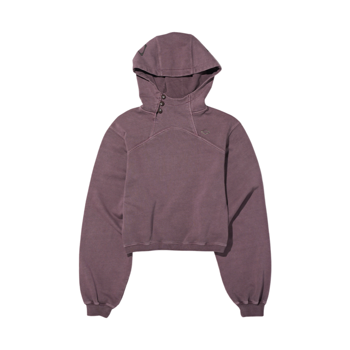 (W) 미스치프 사이드 버튼 업 크롭 후드 워시드 레드 브라운((W) Mischief Side Button Up Crop Hoodie Washed Red Brown)
