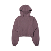 (W) Mischief Side Button Up Crop Hoodie Washed Red Brown