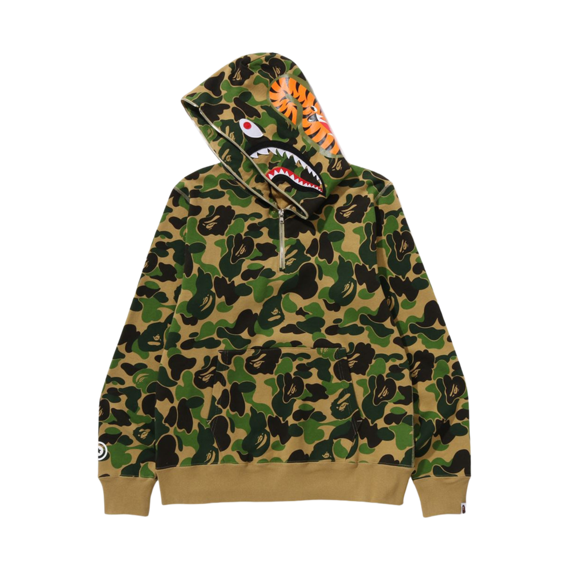 베이프 ABC 카모 샤크 하프 집 풀오버 후드 그린(BAPE ABC Camo Shark Half Zip Pullover Hoodie Green)
