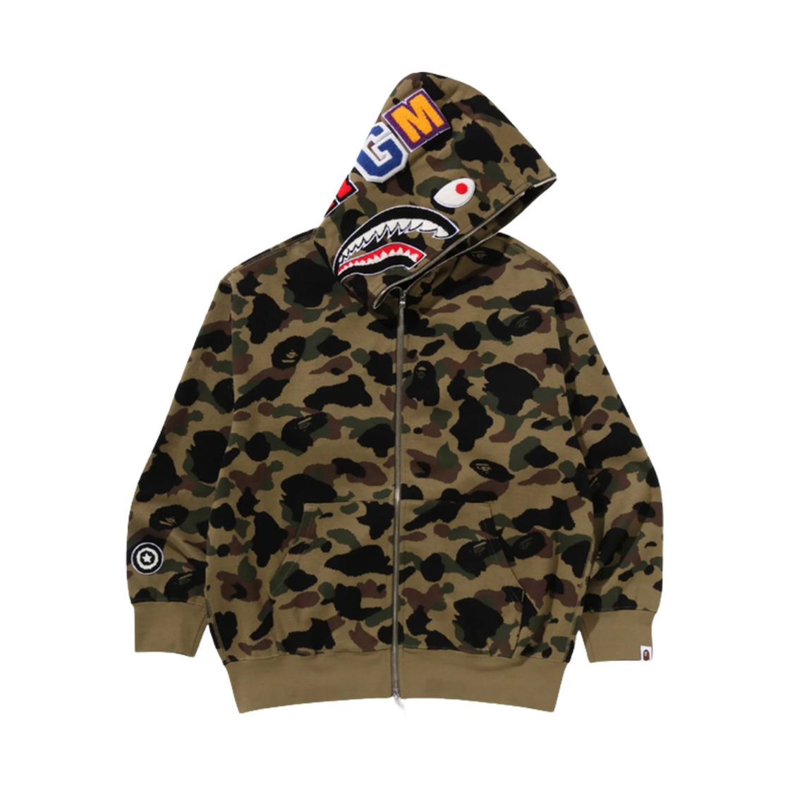 베이프 퍼스트 카모 자카드 샤크 풀 집 후드 그린(BAPE 1st Camo Jacquard Shark Full Zip Hoodie Green)
