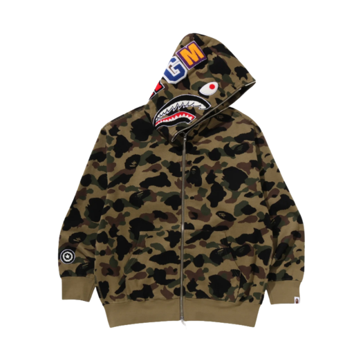 0ZXSWM115304O BAPE 1st Camo Jacquard Shark Full Zip Hoodie Green